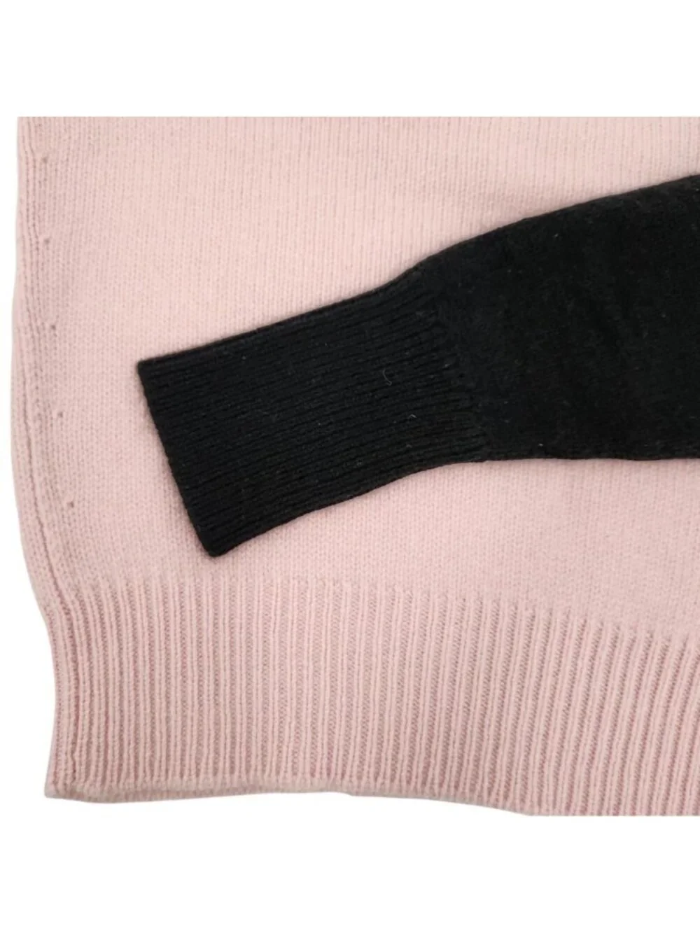 Chanel Vintage Camellia Ribbon CC Logo Cashmere Knit Sweater 38 Pink Black